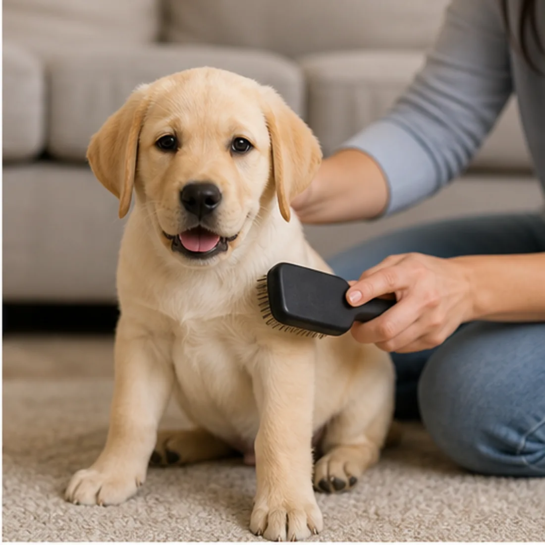 Labrador puppy grooming and handling