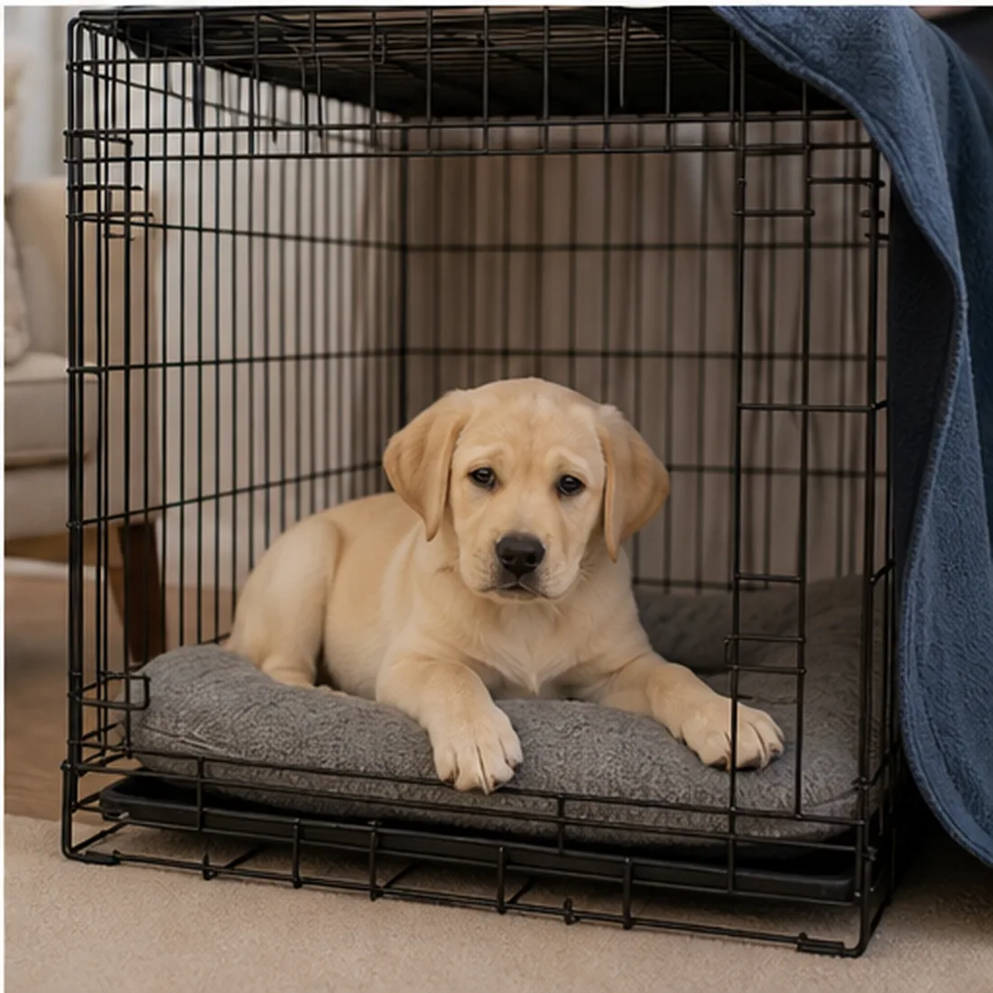 Labrador puppy crate comfort practice